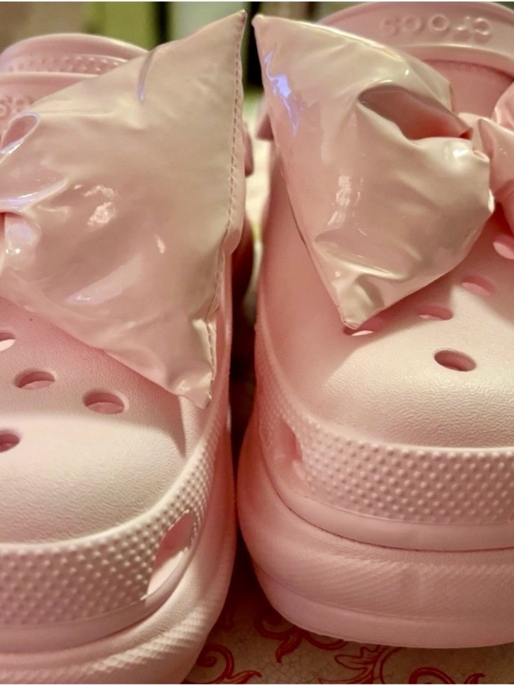 CROCS Pink Puff Bow Platform Clogs